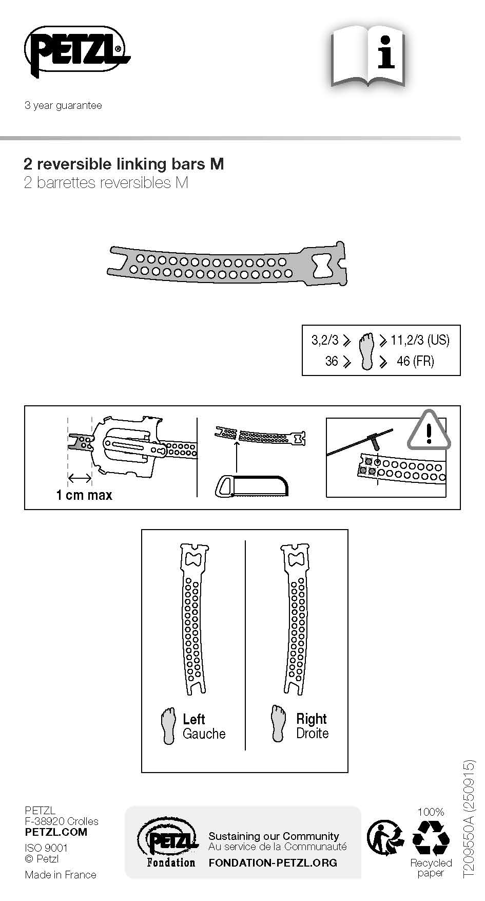 Petzl BARRETTES Steigeisen Verbindungsstege M